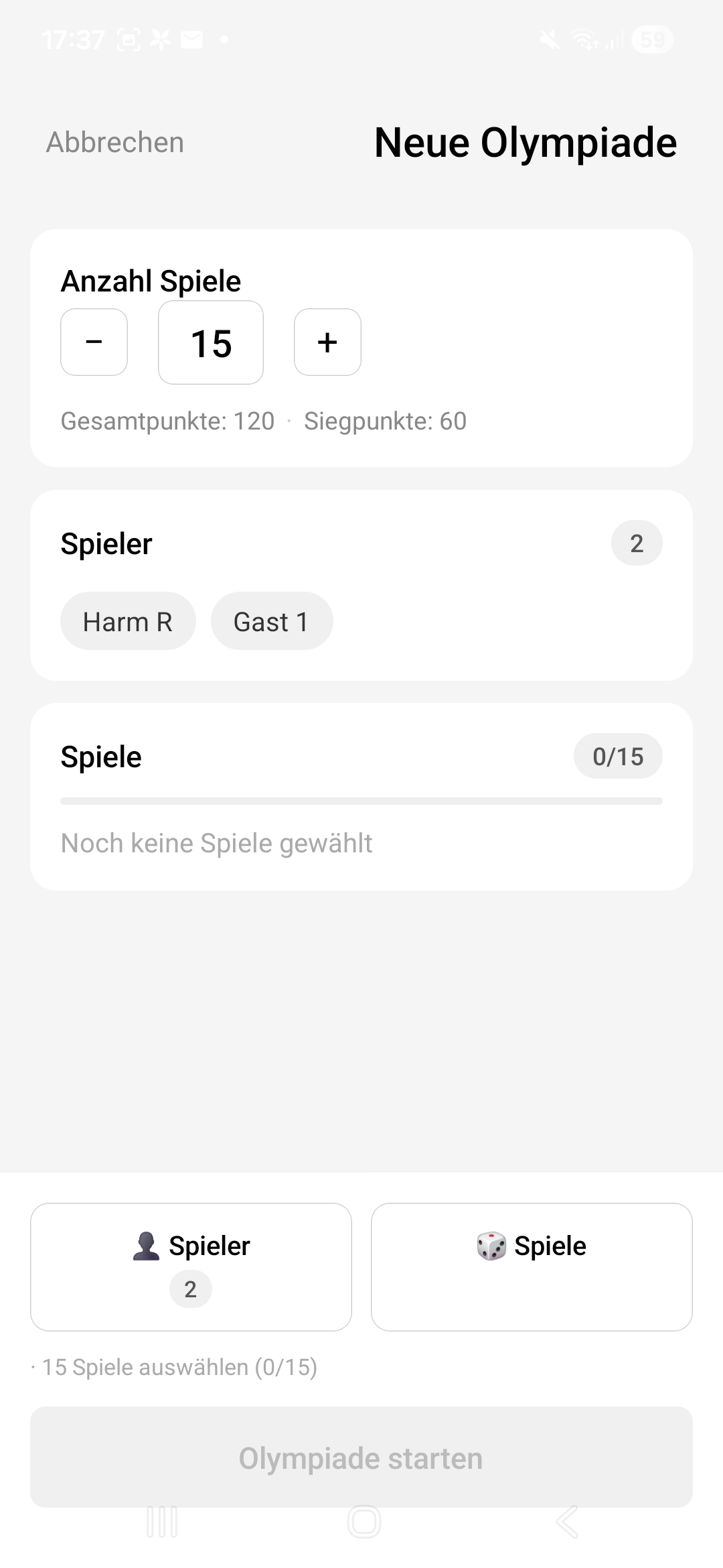 Neue Olympiade erstellen