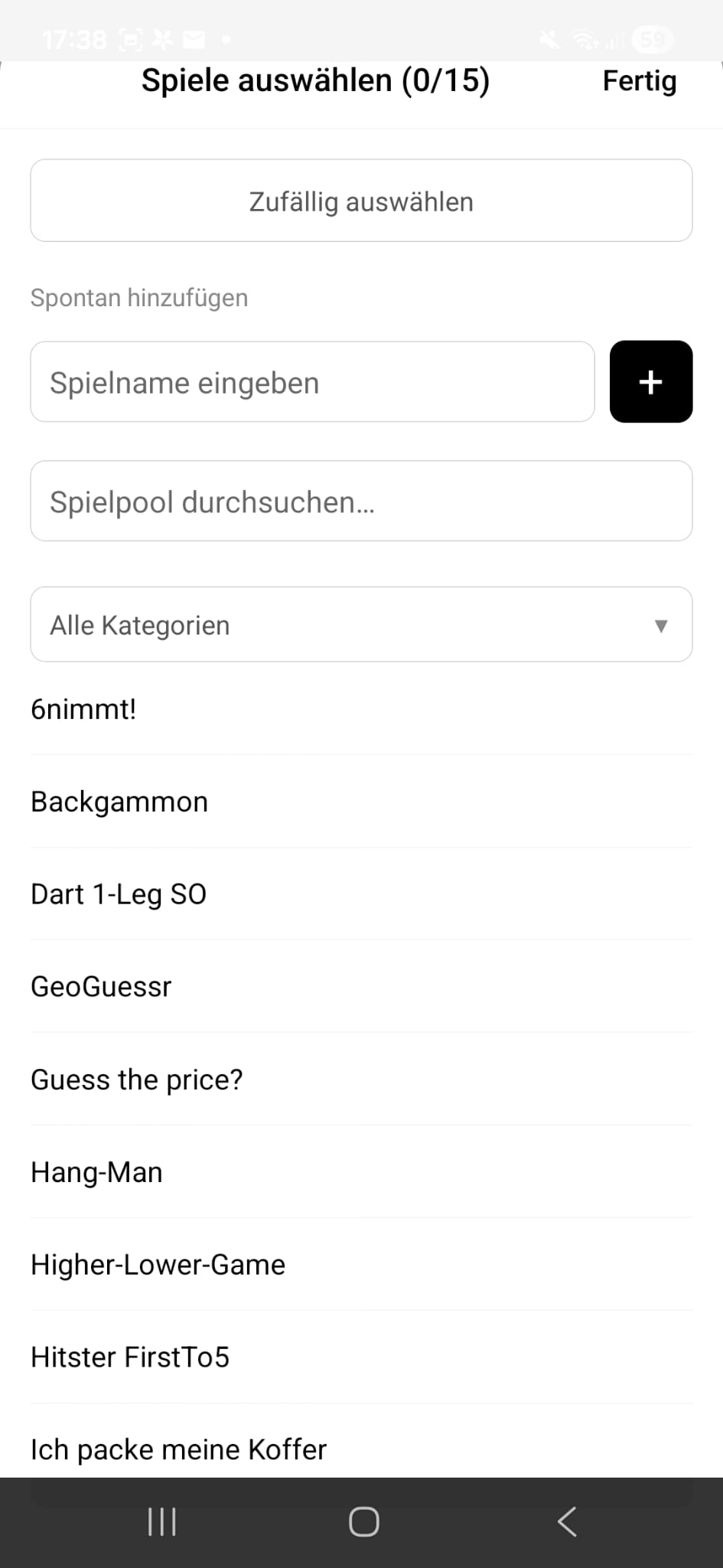 Spielpool auswählen